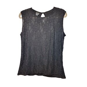 Covington Black Lace Front Sleeveless Round Neck Stretch Top Romantic Goth Large